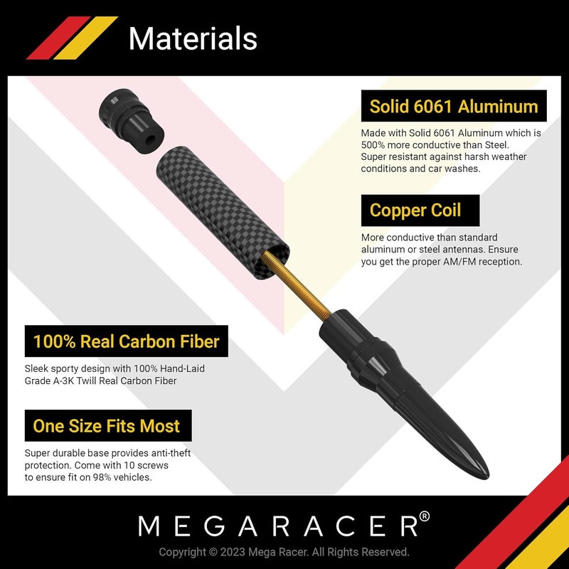 Mega Racer 50 Cal Bullet Antenna - Black Carbon Fiber 5.5 Inch AM/FM Compatible Universal Fit for Truck, Solid Aluminum with Anti-Theft Design and Car Wash Safe - Image 4